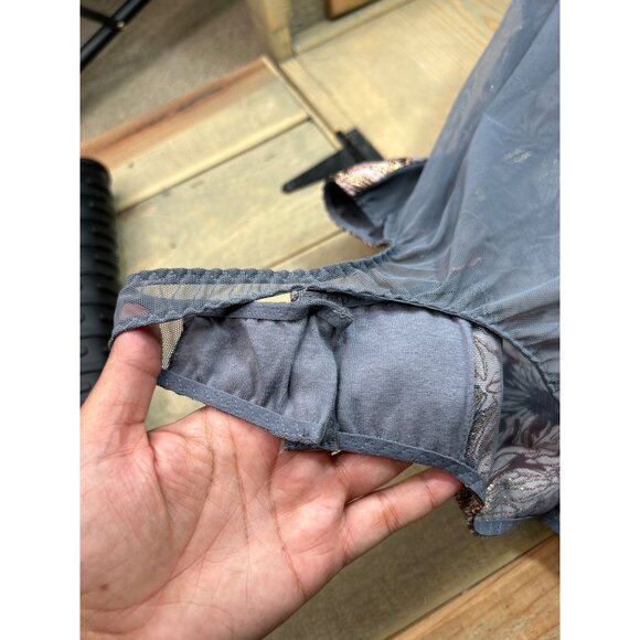 Victorias Secret Floral Ruffled Thong Bodysuit L/G 170/104A Pink Gray Gold - Picture 7 of 8